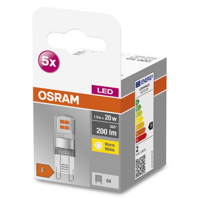 5er Pack OSRAM LED Base PIN G9 Lampe 1,9W wie 20W 2700K warmweißes Licht